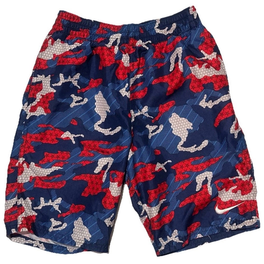 NIKE BOYS L SWIM SHORTS POOL SHORTS BEACH SHORTS RED BLUE CAMO